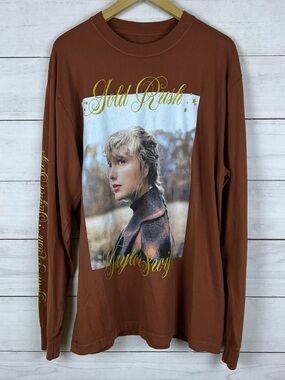 Taylor Swift Shirt Mens XL Orange Gold Rush Evermore Long Sleeve Folklore Tee